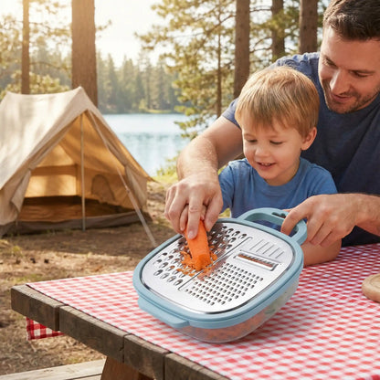 râpe a fromage papa avec fils râpant carottes