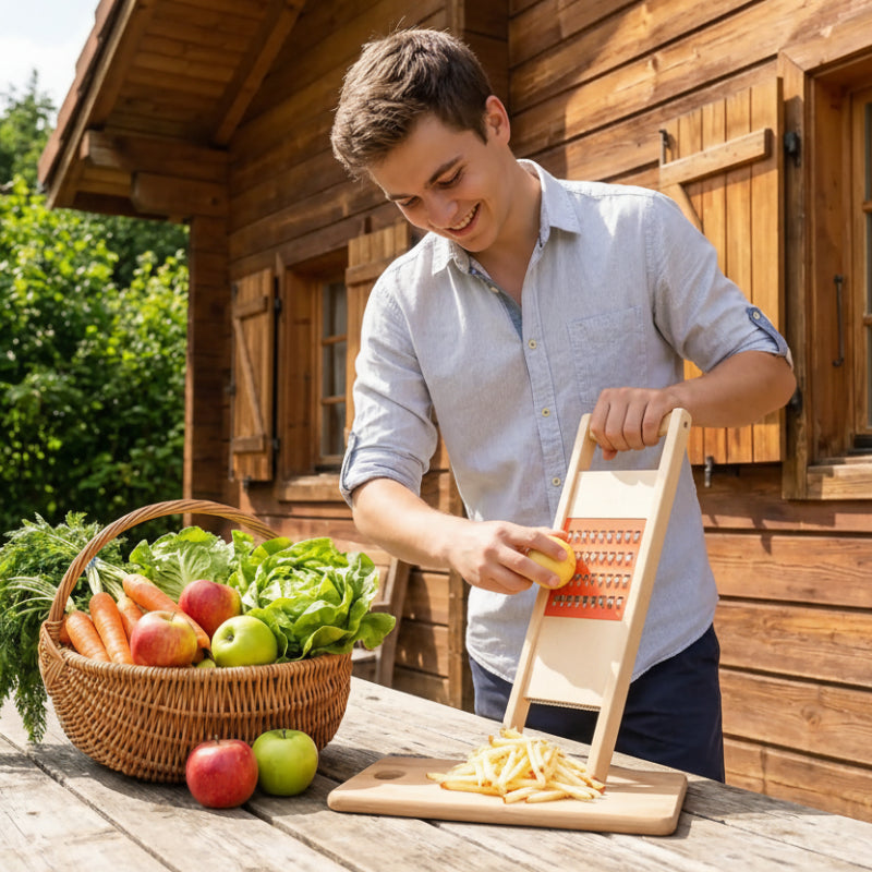 râpe à légumes homme tranchant 
julienne pomme en un clin d'œil