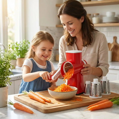 râpe légumes manuelle mère fille préparant salade carottes en quelques secondes
